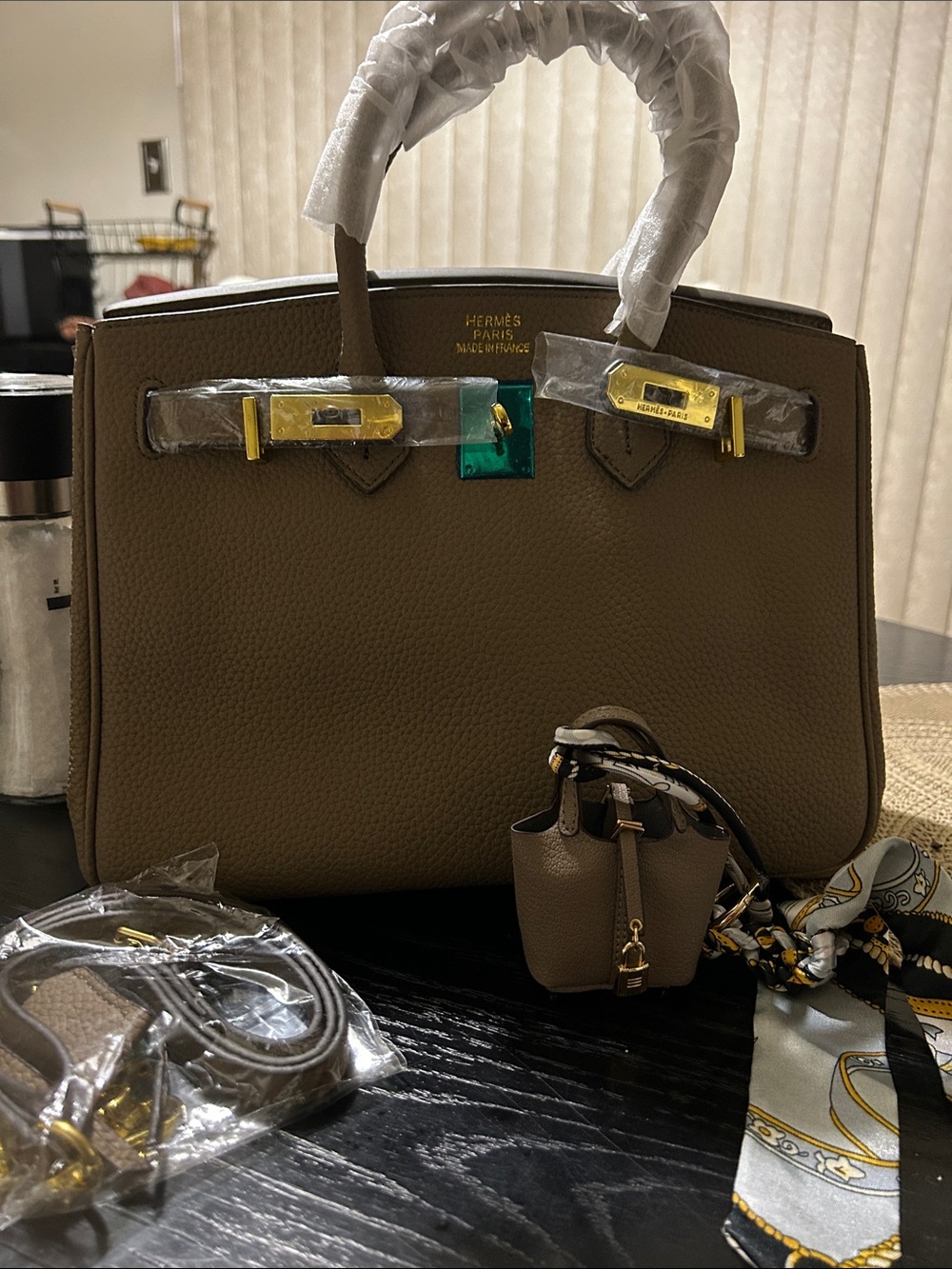 Togo Leather Birkin-Style Top Handle Bag in Taupe
